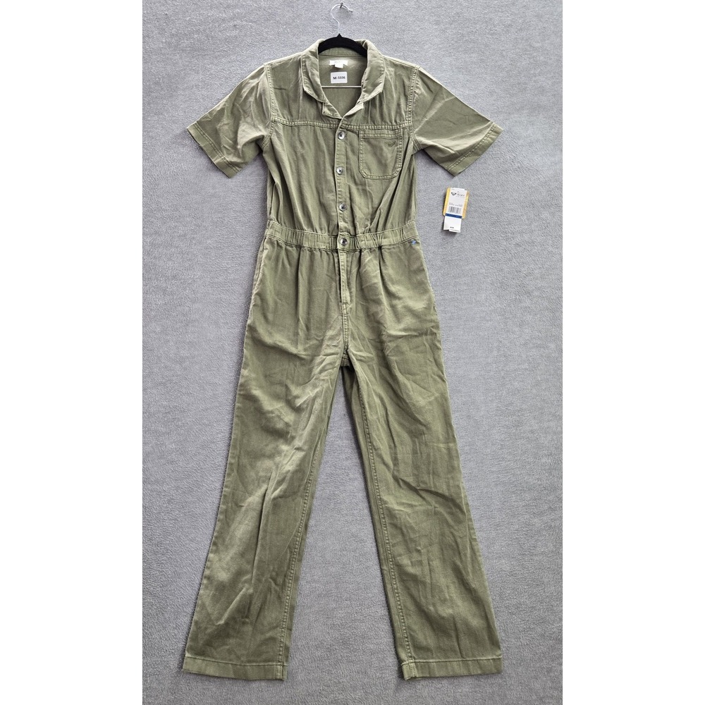 Roxy Girls Jumpsuit XL Green Logo Embroidery Button Embroidered NWT